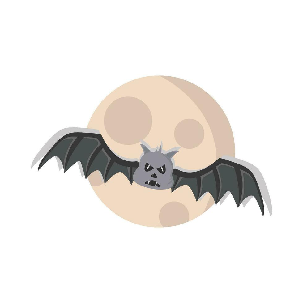 full moon with bat fly illustration vector