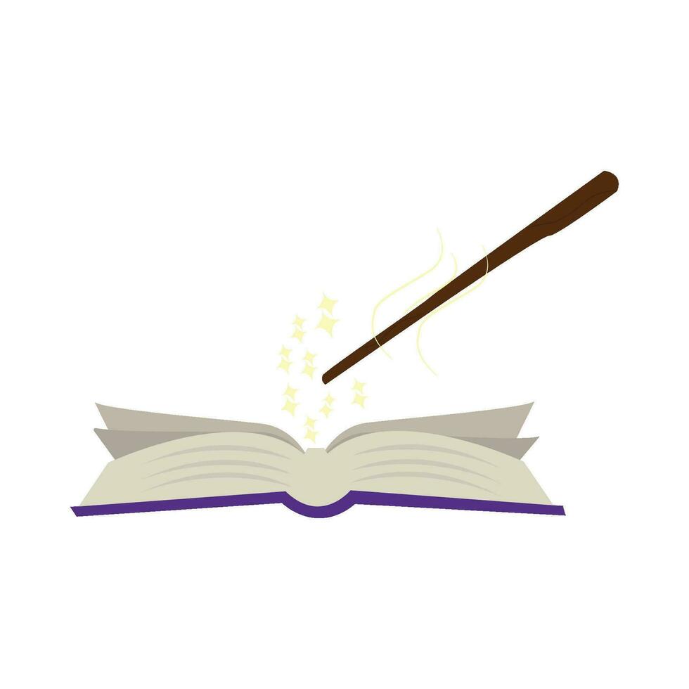 open magic book with stick magic illustration vector
