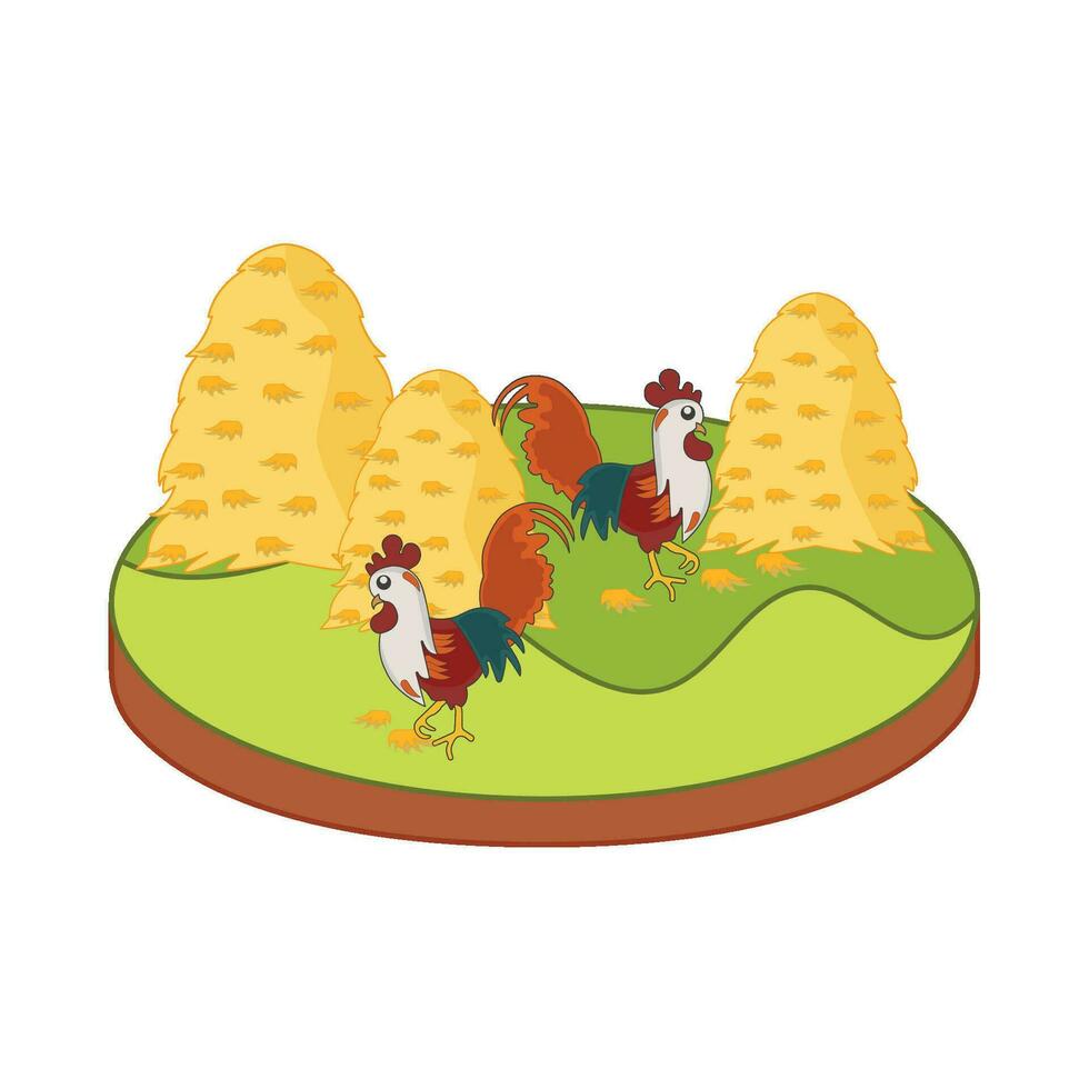 rooster with chicken food in garden illustration vector