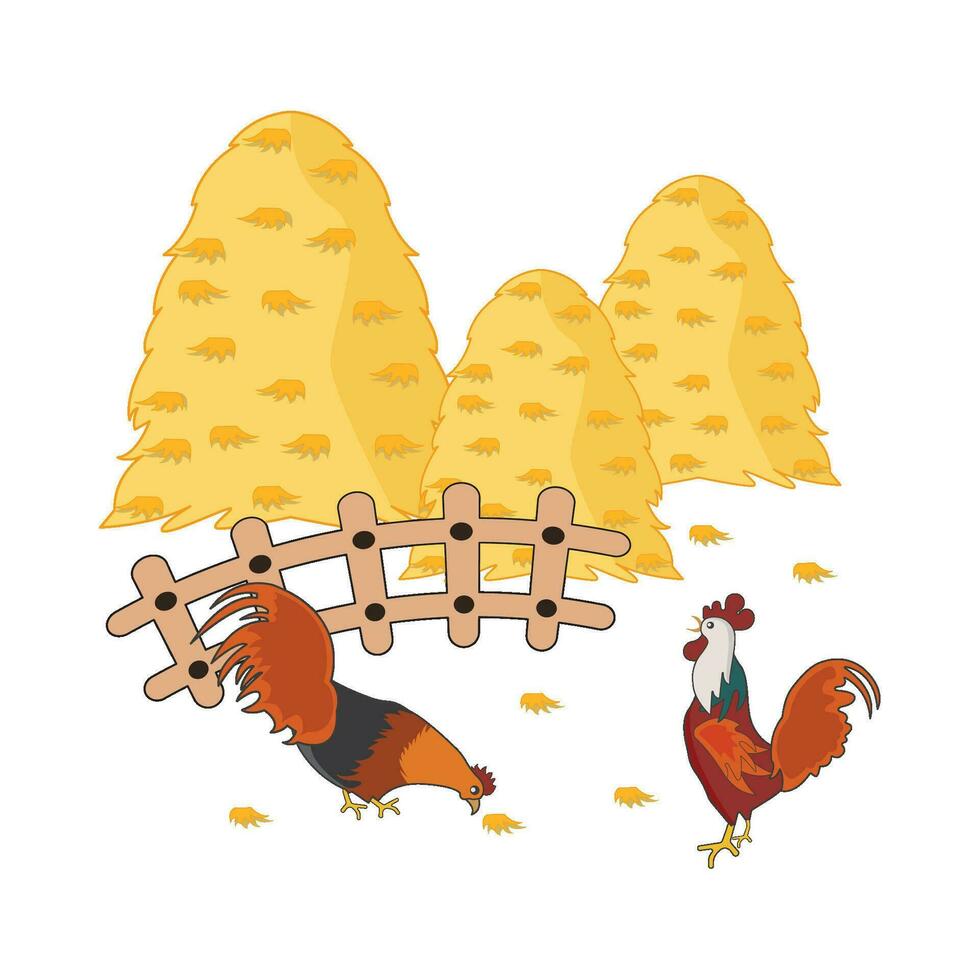 gallo con pollo comida ilustración vector