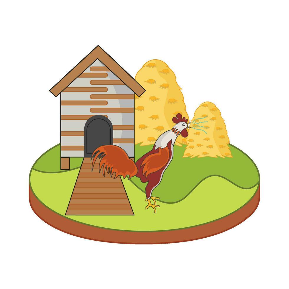 granja casa, pollo comida con gallo ilustración vector