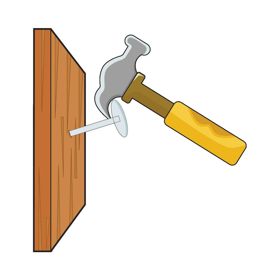 hammer with nail in wooden illustration vector