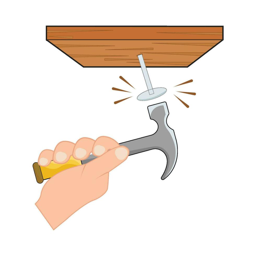 hammer with nail in wooden illustration vector