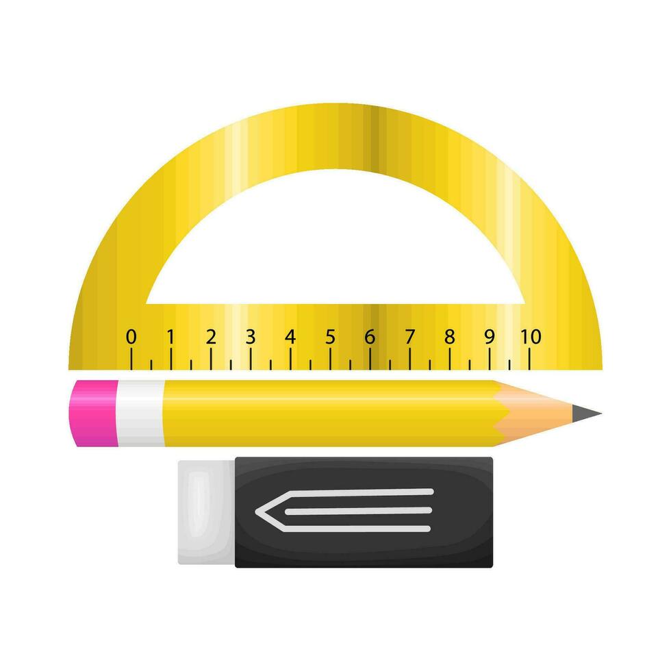 ruler, pencil with eraser illustration vector