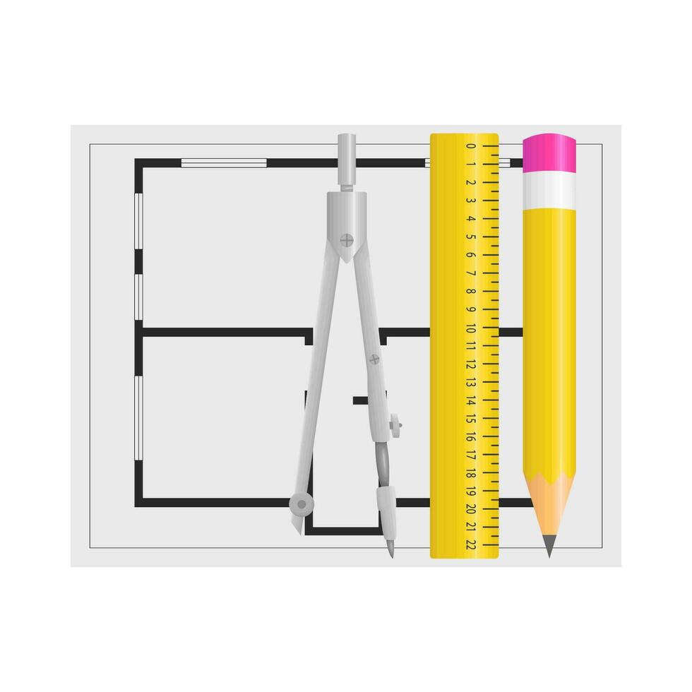 ruler, pencil with period in paper illustration vector