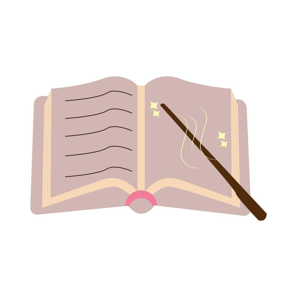 open magic book with stick magic illustration vector