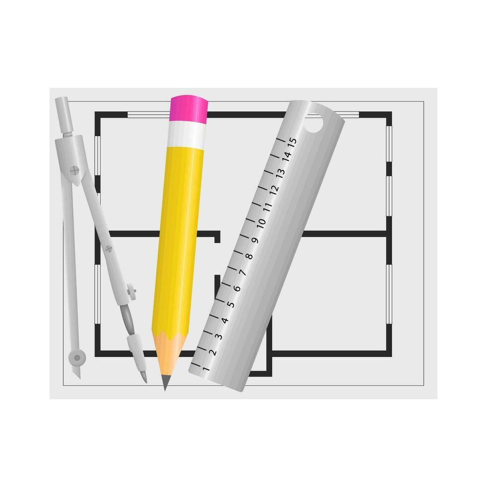 ruler, pencil with period in paper illustration vector
