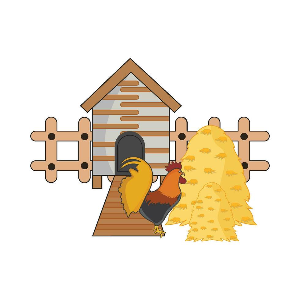 farm house, chicken food with rooster illustration vector