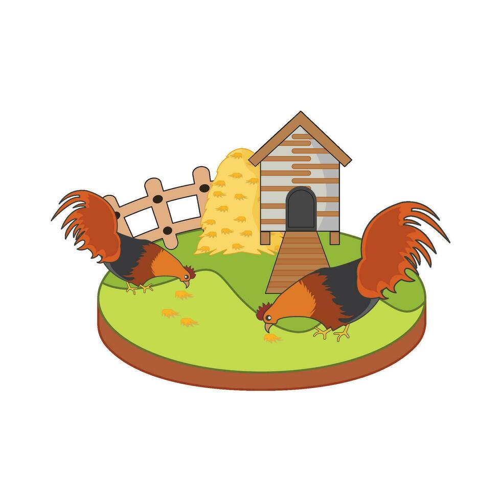 farm house, chicken food with rooster illustration vector