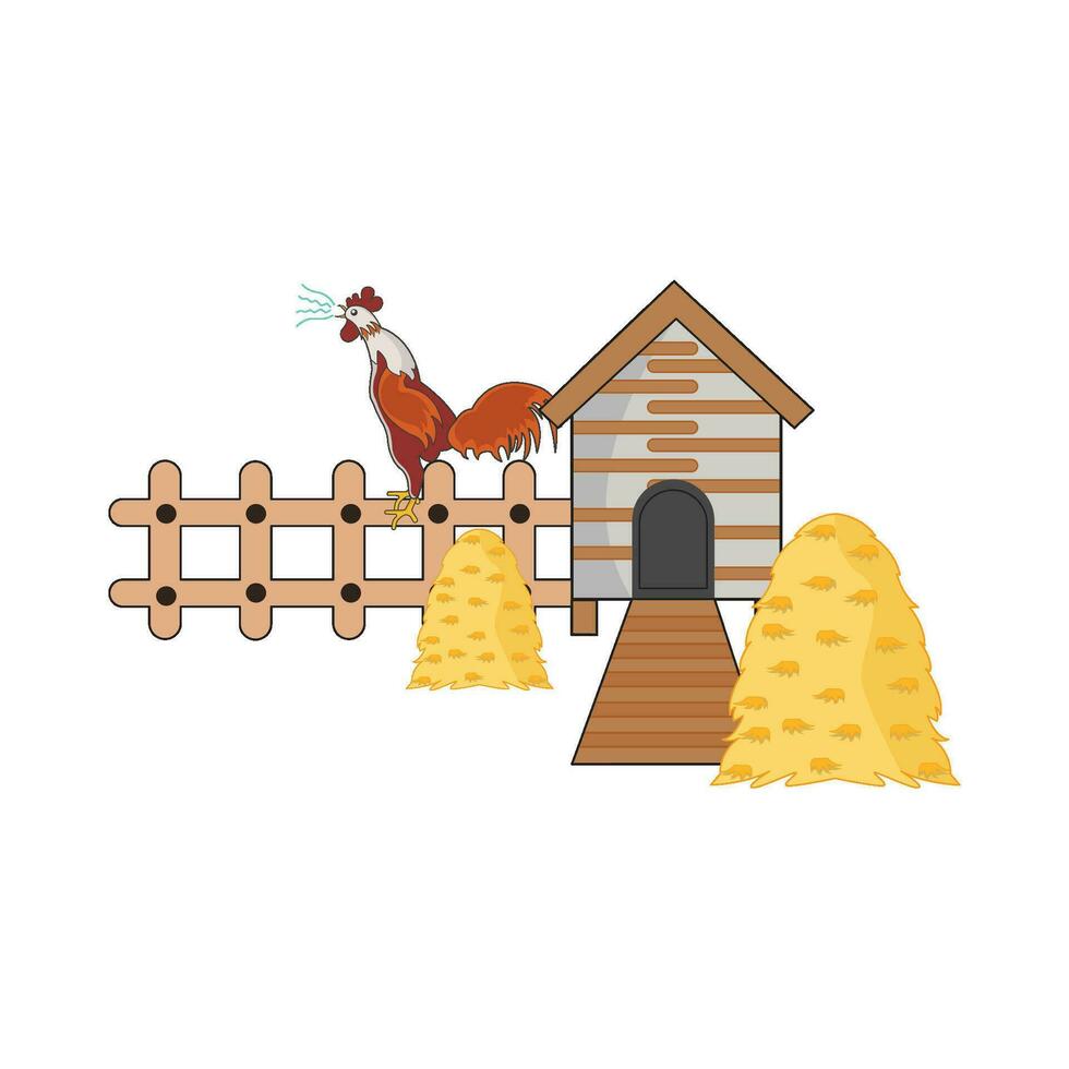 farm house, chicken food with rooster illustration vector