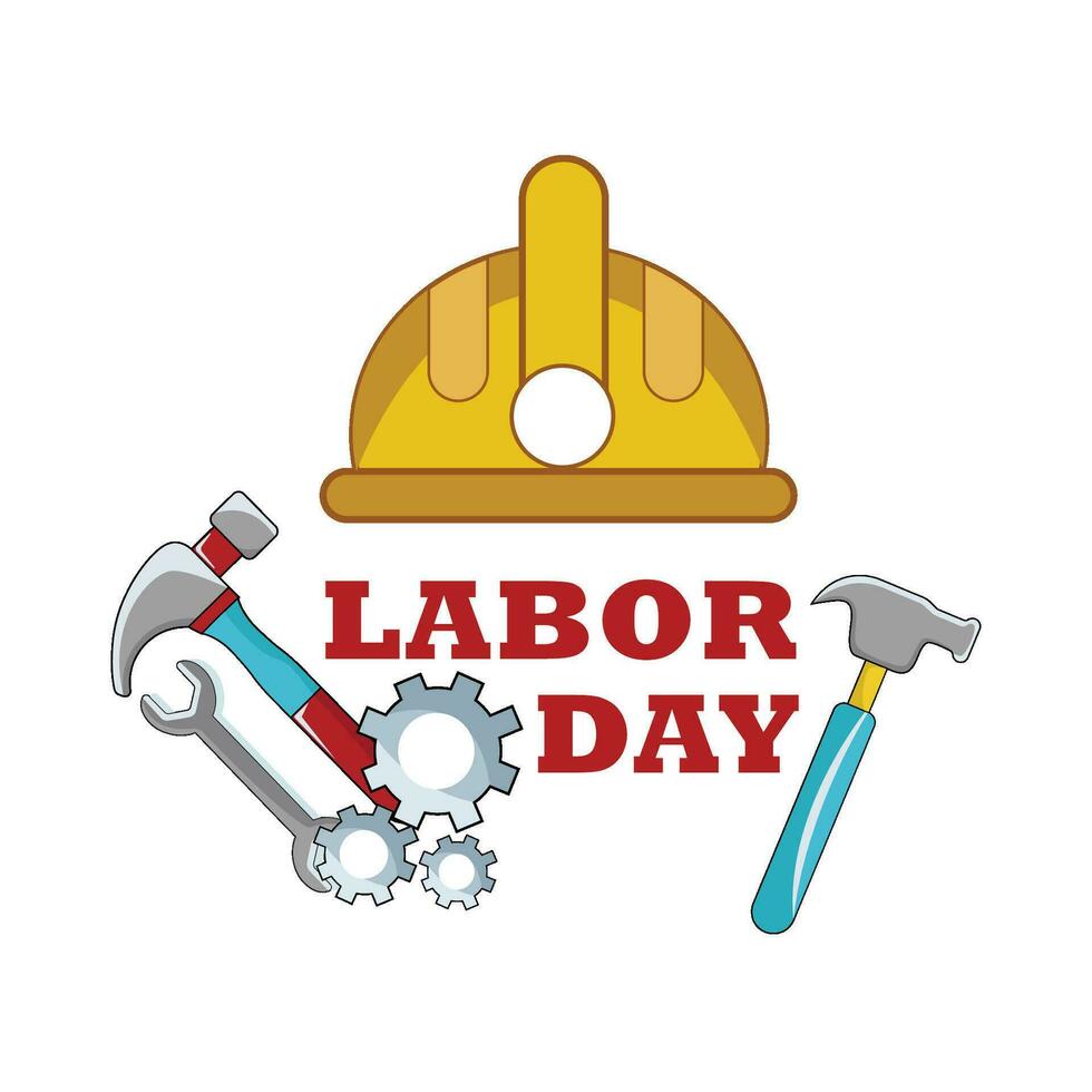 labour day text with labour equipment illustration vector