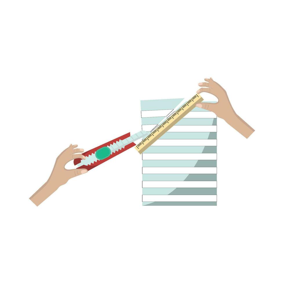 paper, cutter with ruler in  hand illustration vector