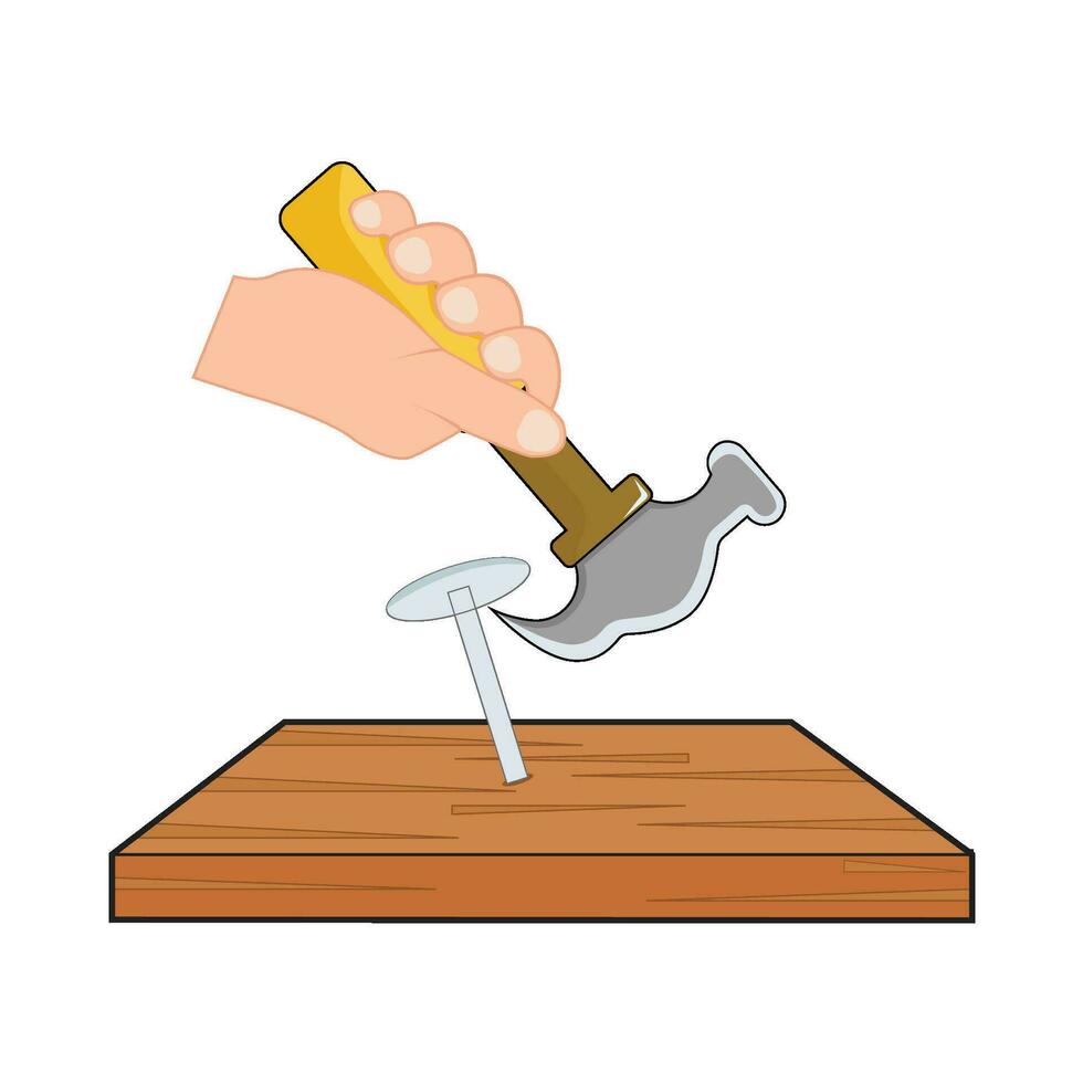 hammer with nail in wooden illustration vector