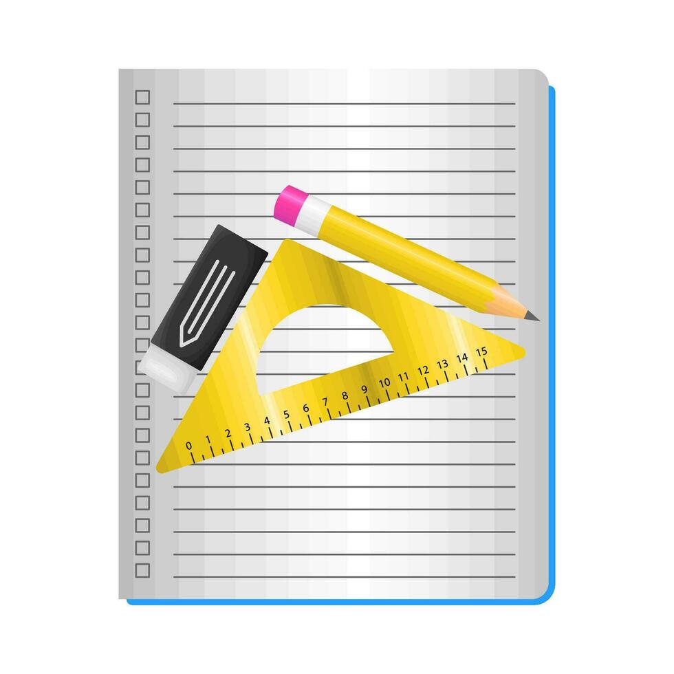 ruler, pencil with eraser in book illustration vector