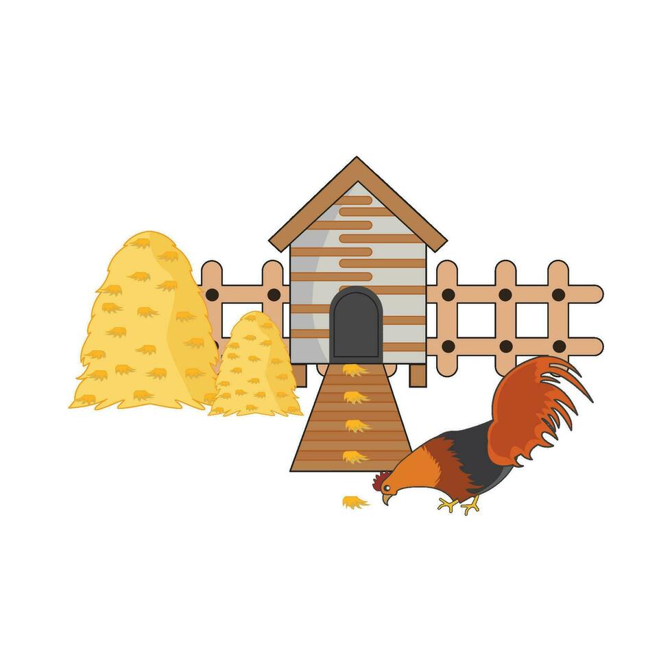 farm house, chicken food with rooster illustration vector