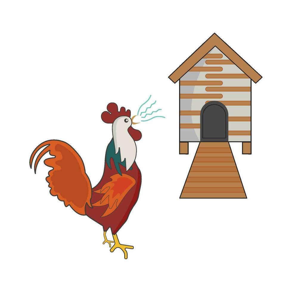 farm house with rooster illustration vector