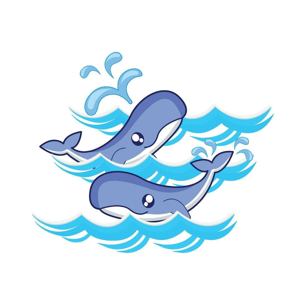 ballena con mar ola ilustración vector
