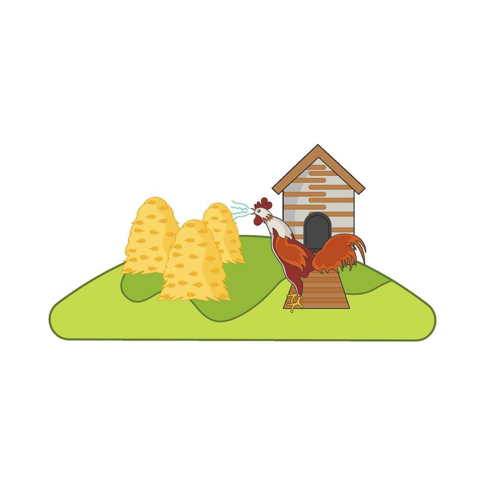 granja casa, pollo comida con gallo ilustración vector