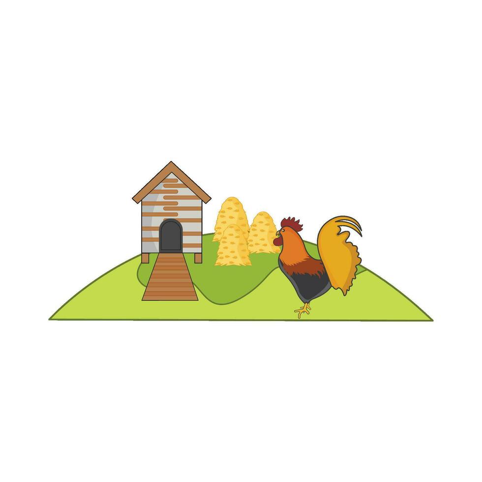farm house, chicken food with rooster illustration vector