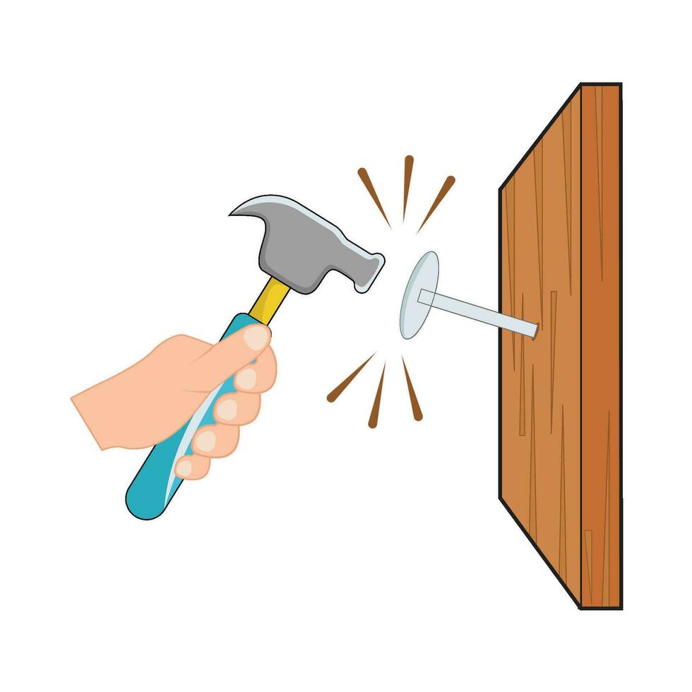 hammer with nail in wooden illustration vector