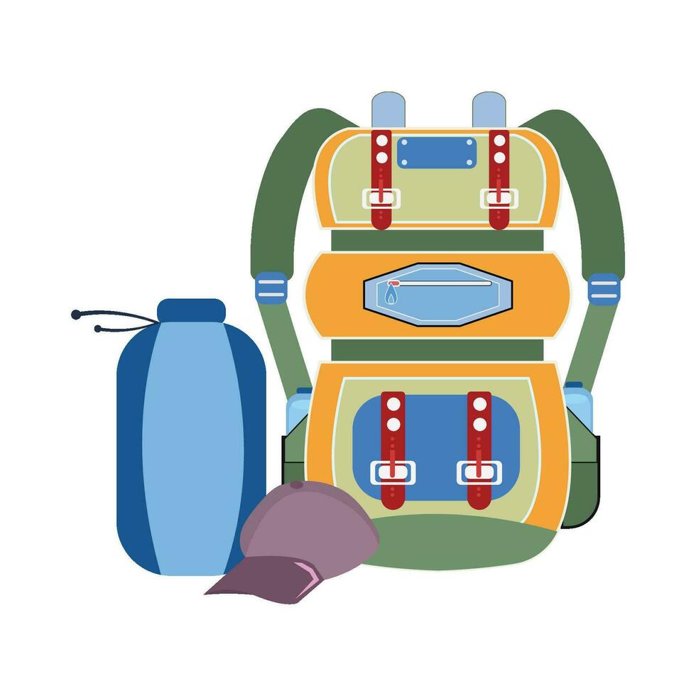 mochila escuela, sombrero con botella ilustración vector