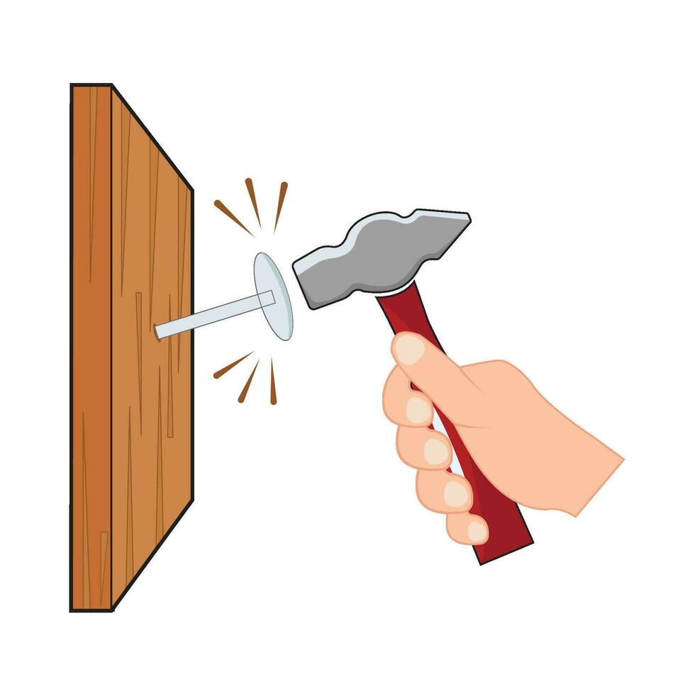 hammer with nail in wooden illustration vector