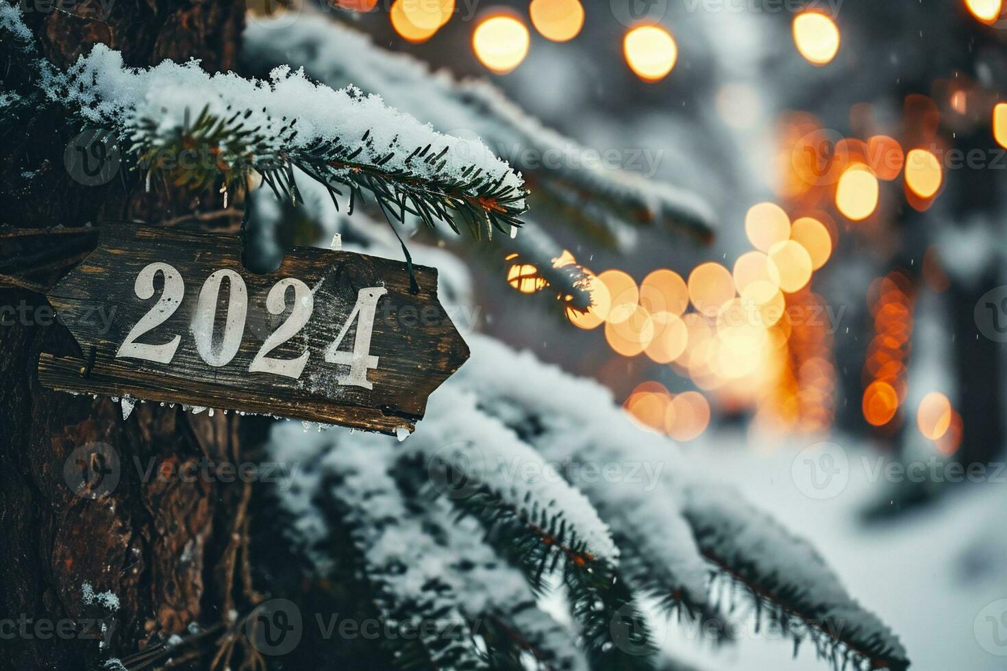 AI generated New year and christmas background. Festive decoration with bokeh lights. photo