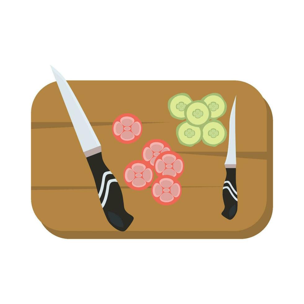 cuchillo con rebanada vegetal en corte tablero ilustración vector
