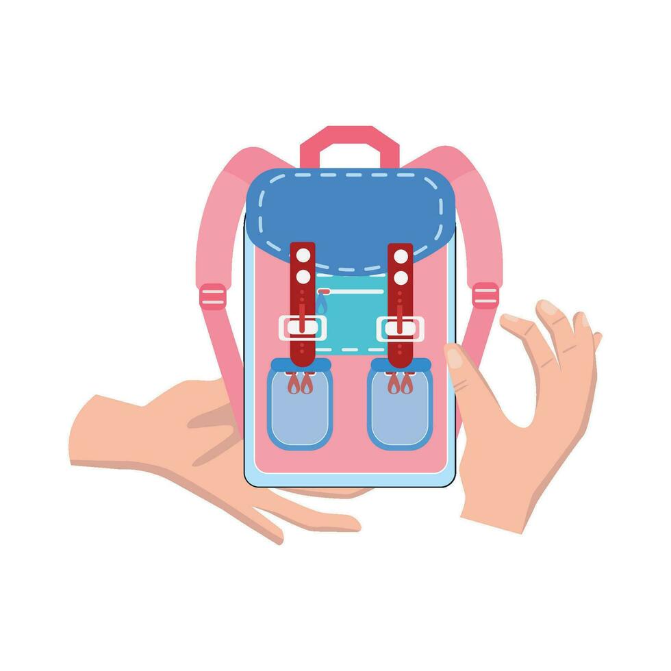 backpack in hand illustration vector