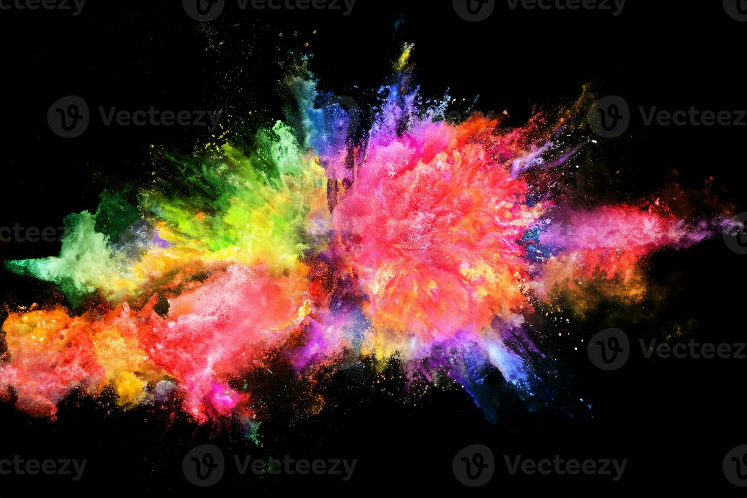 abstract colored dust explosion on a black background.abstract powder splatted background,Freeze motion of color powder exploding and throwing color powder, multicolored glitter texture. photo