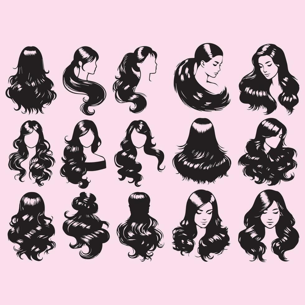 mujer pelo estilo vector conjunto colección ilustración en negro y blanco colores aislado