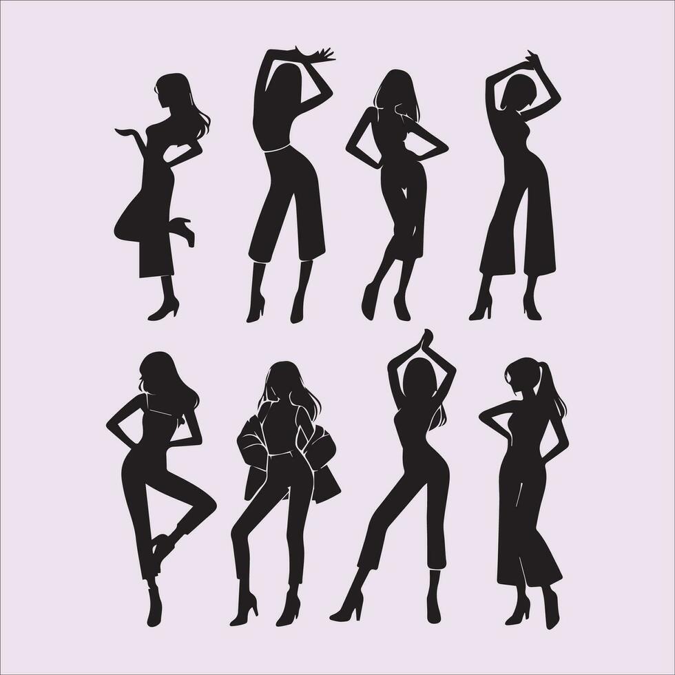 Silhouettes of women poses. Vector illustration