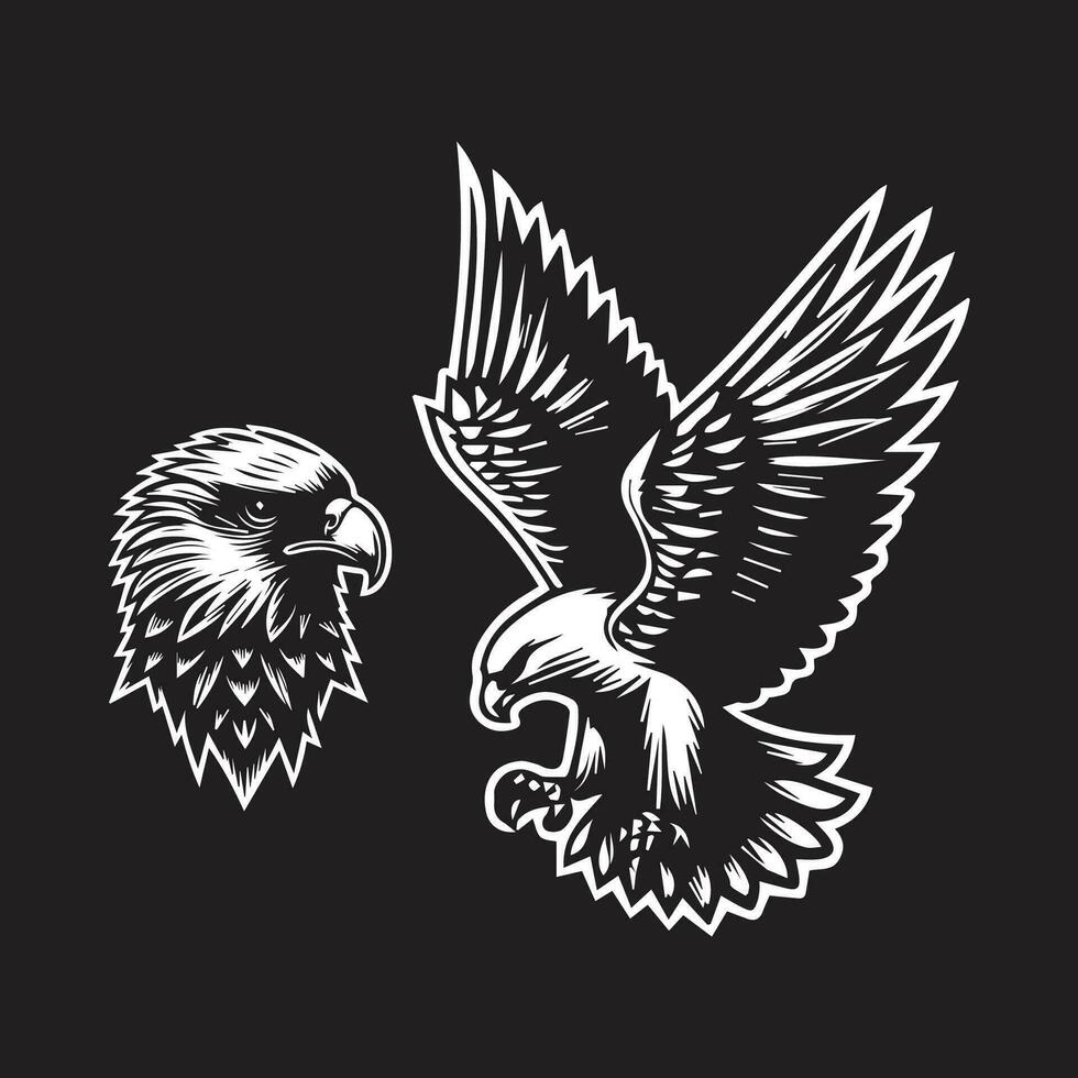 Eagle head and wings. Vector illustration on a black background.