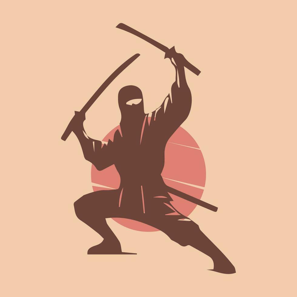 Ninja warrior with a sword. Silhouette vector illustration.