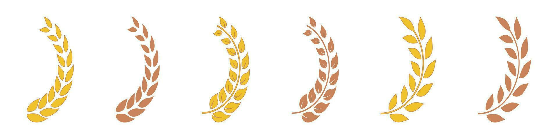 Gold Olive Leaf, Floral Border. Laurel Wreath Color Icons Set. Golden