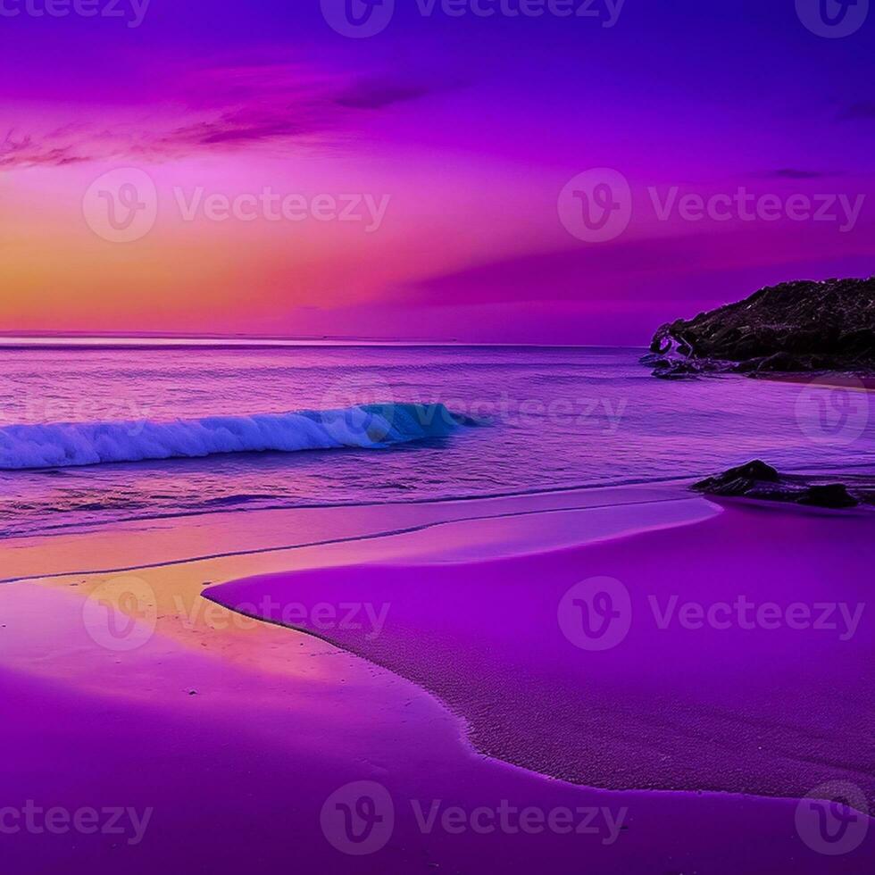 AI generated Beautiful sunset at tropical beach with silhouette of trees and orange, pink, blue, sky for copy space and multimedia content creation, AI generated photo