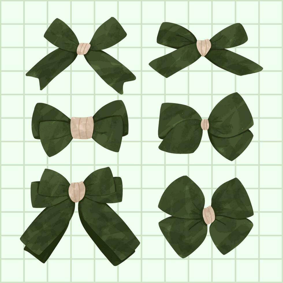 mano dibujado verde cintas conjunto vector