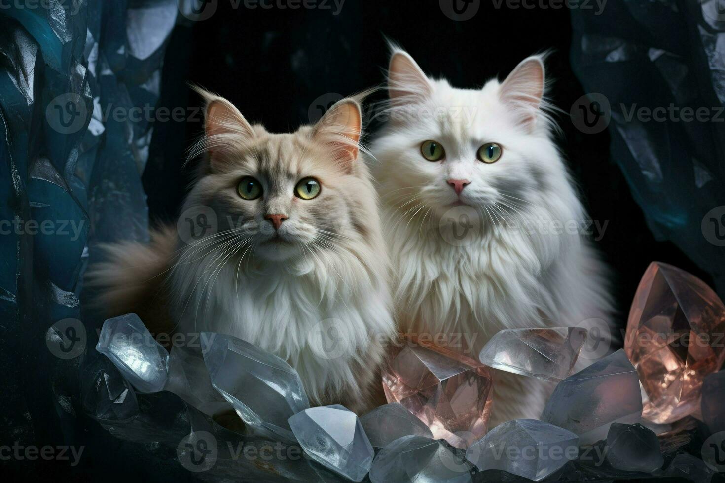 AI generated Bewitching moonstone cats, their eyes shimmering with lunar light and mystery - Generative AI photo