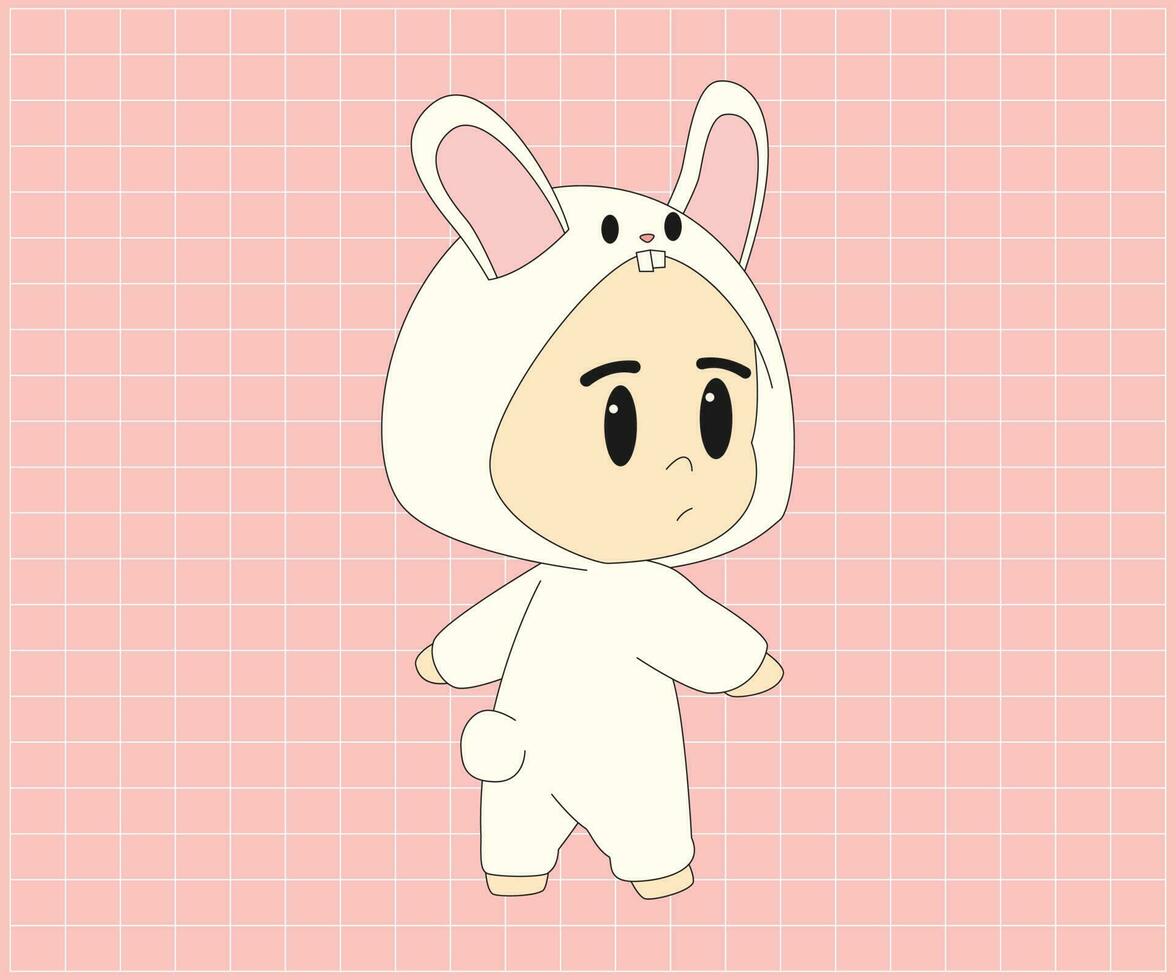 Cartoon character kids on rabbit costume vector