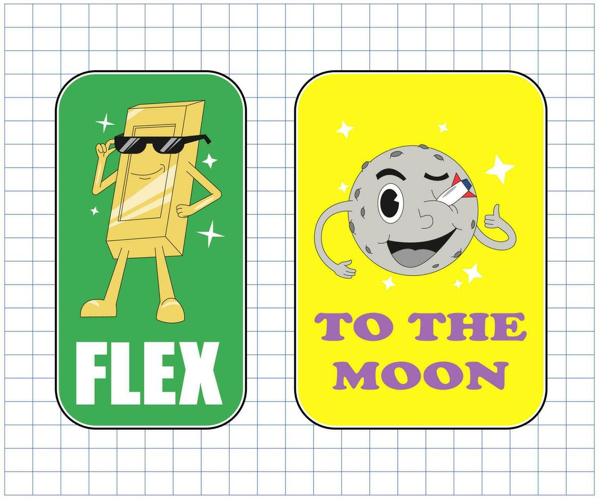 Gold and moon cartoon character set vector