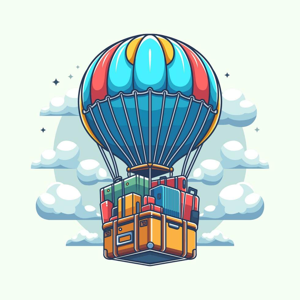 Illustration air balloon carrying lots suitcases vector. Cartoon vector eps 10