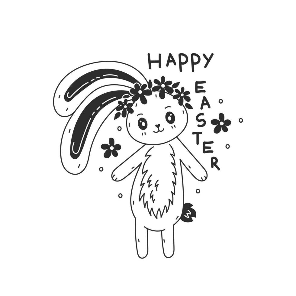 Happy Easter bunny doodle with text vector