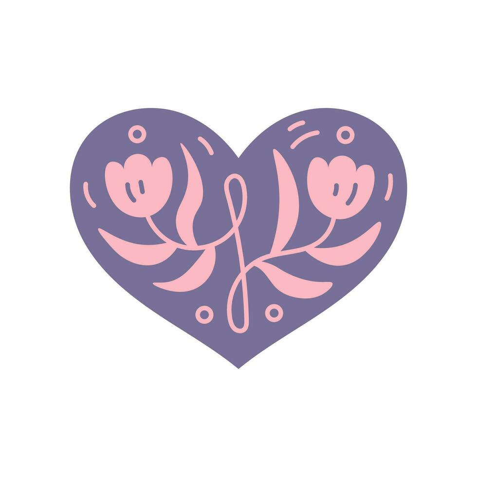 Purple heart with flowers vector illustration