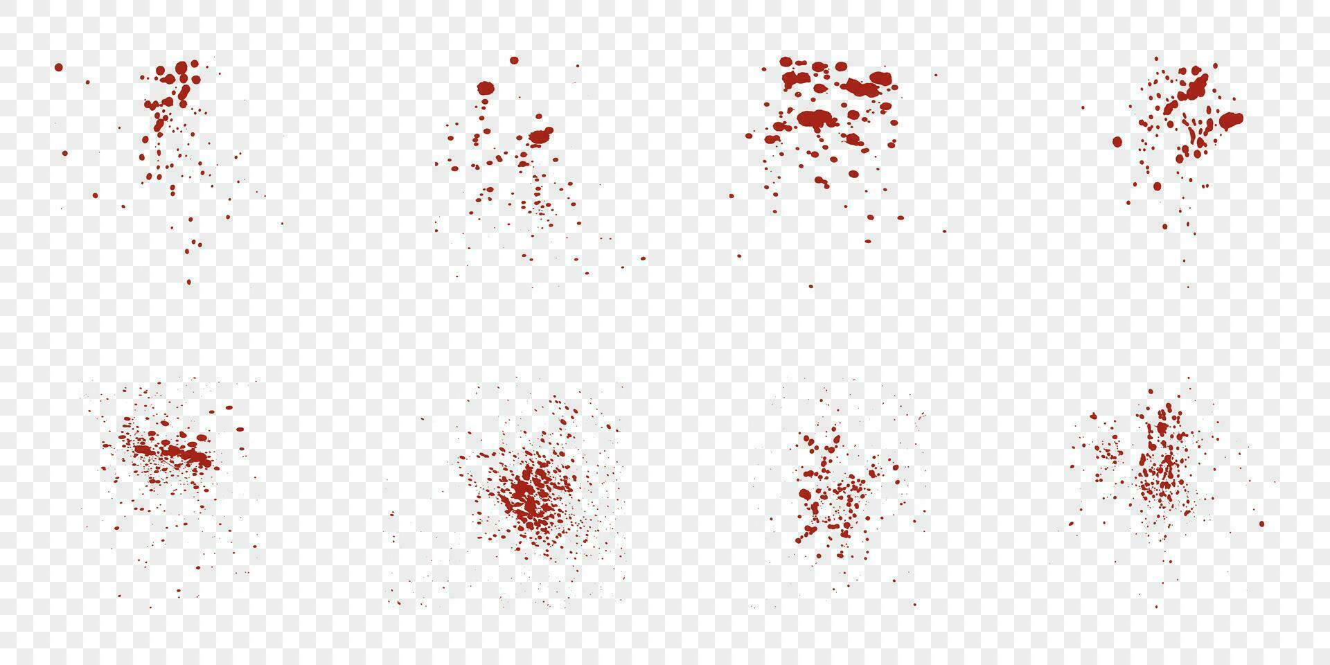Paint Ink Stain Texture Set. Red Grunge Splash. Crime Mark Collection. Blood Drip Spatter. Abstract Messy Splat Pattern. Bloodstain Splatter. Isolated Vector Illustration.