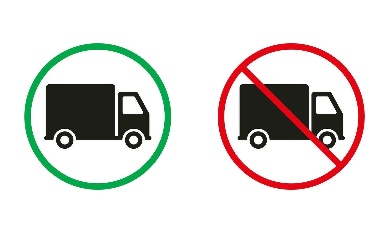 Truck Parking Warning Sign. Truck Delivery Parcel Silhouette Icons Set. Cargo Van Move Allowed, Vehicle Prohibited Symbol. Isolated Vector Illustration.