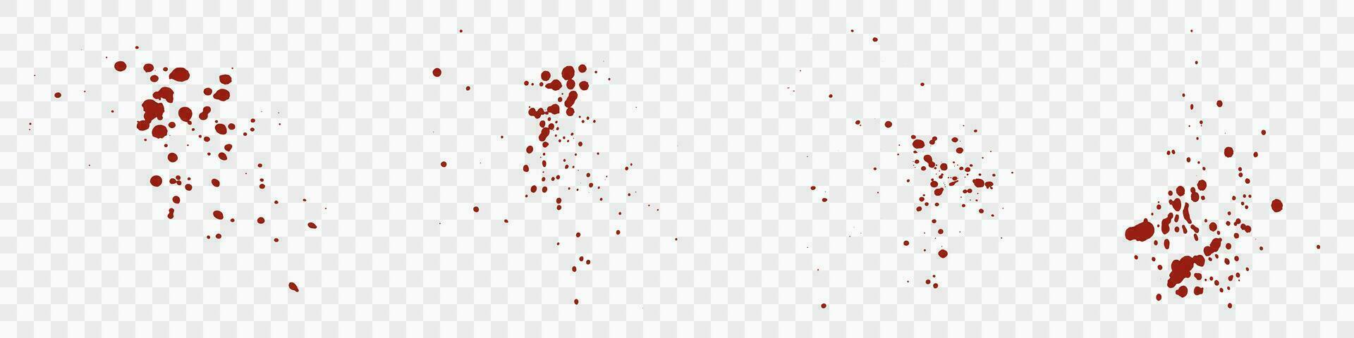 Red Bloodstain Splatter Set. Blood Spatter. Drop Splat Collection. Messy Splash. Grunge Pattern. Paint Stain Texture. Abstract Design Element. Isolated Vector Illustration.