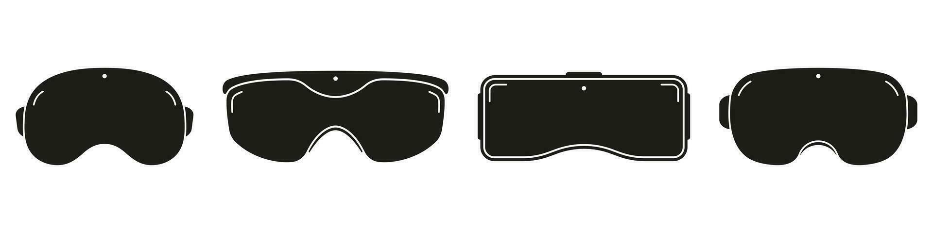 VR Glasses Silhouette Icon Set. Virtual Reality Goggles Symbol Collection. Video Game Technology Glyph Pictogram. Gaming Digital Device Solid Sign. Isolated Vector Illustration.