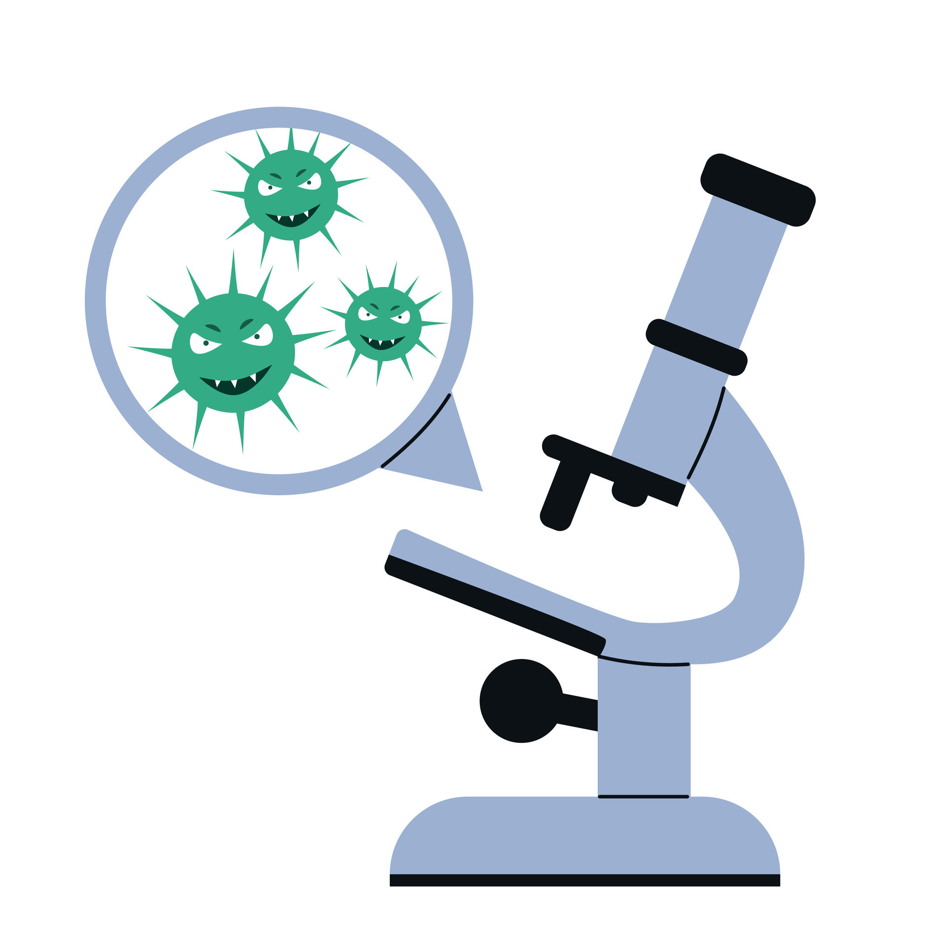 Virus and bacteria microscope vector illustration in cartoon style