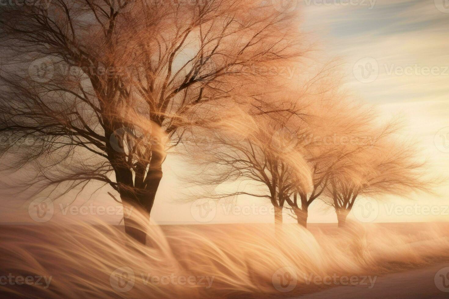 AI generated Winter Windswept Trees - Generative AI photo