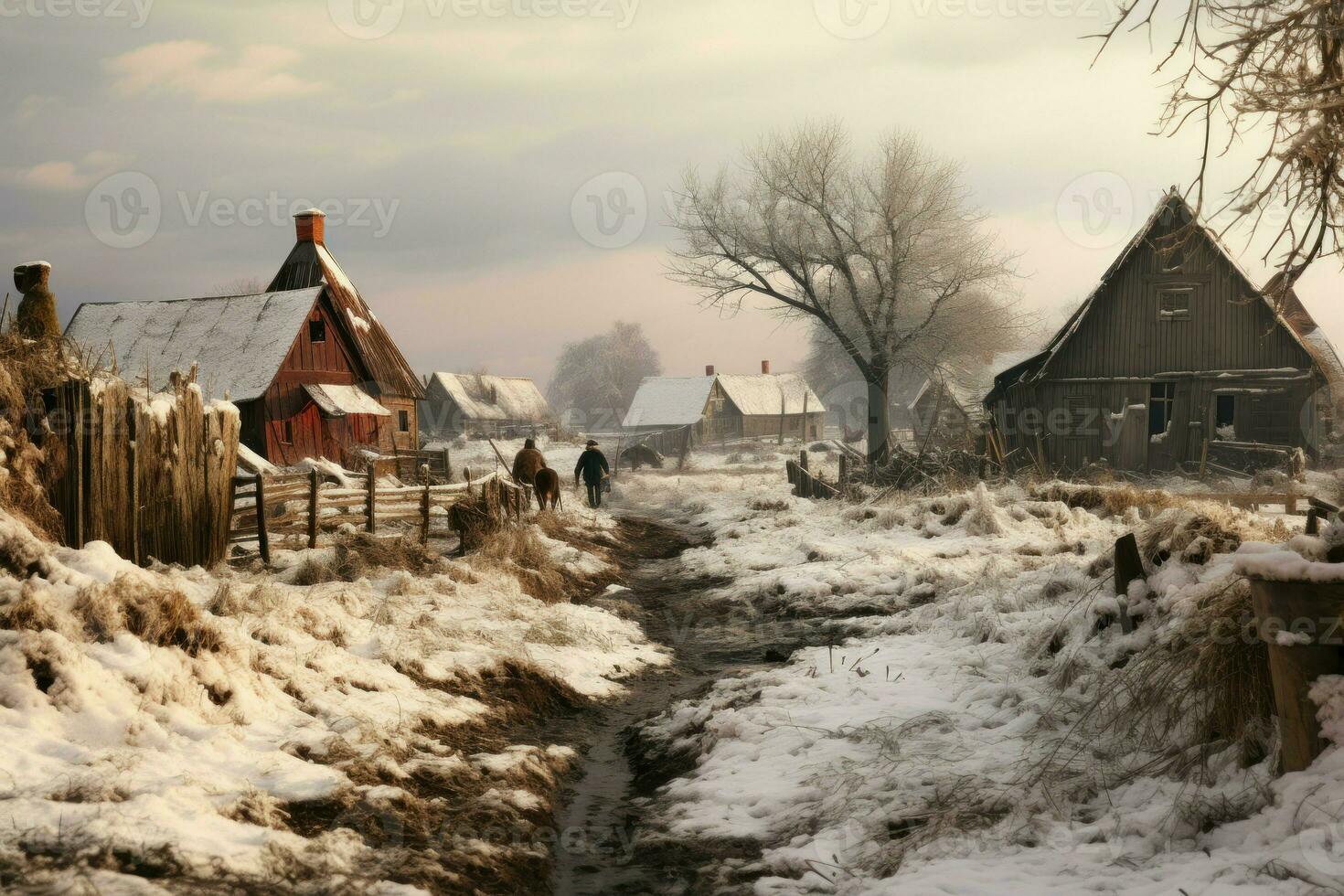 AI generated Winter Farm Scenes - Generative AI photo
